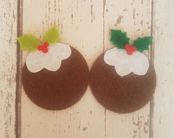 FELT Christmas Puddings x4 Card Topper//Embellishment