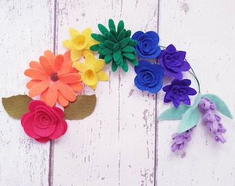 Rainbow Felt Flower Kit, Felt 3D flowers, Roll up felt flowers, Die cut felt flowers