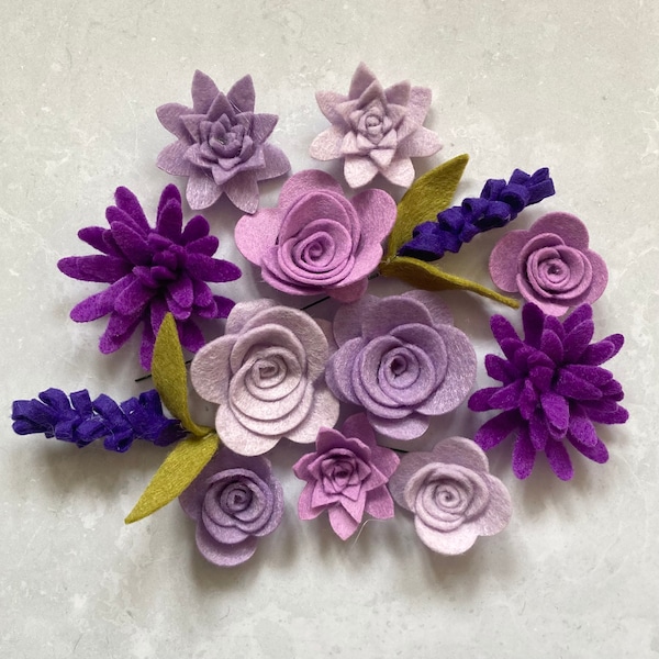 Lilac & Purple Felt Flower Kit, Die cut felt flowers