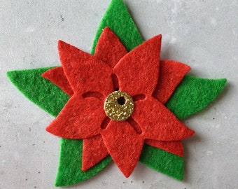 Red Felt Poinsettia Flowers, Die Cut Felt Poinsettias