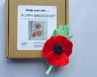 Sew Your Own Red Felt Poppy Brooch, Poppy Craft Kit