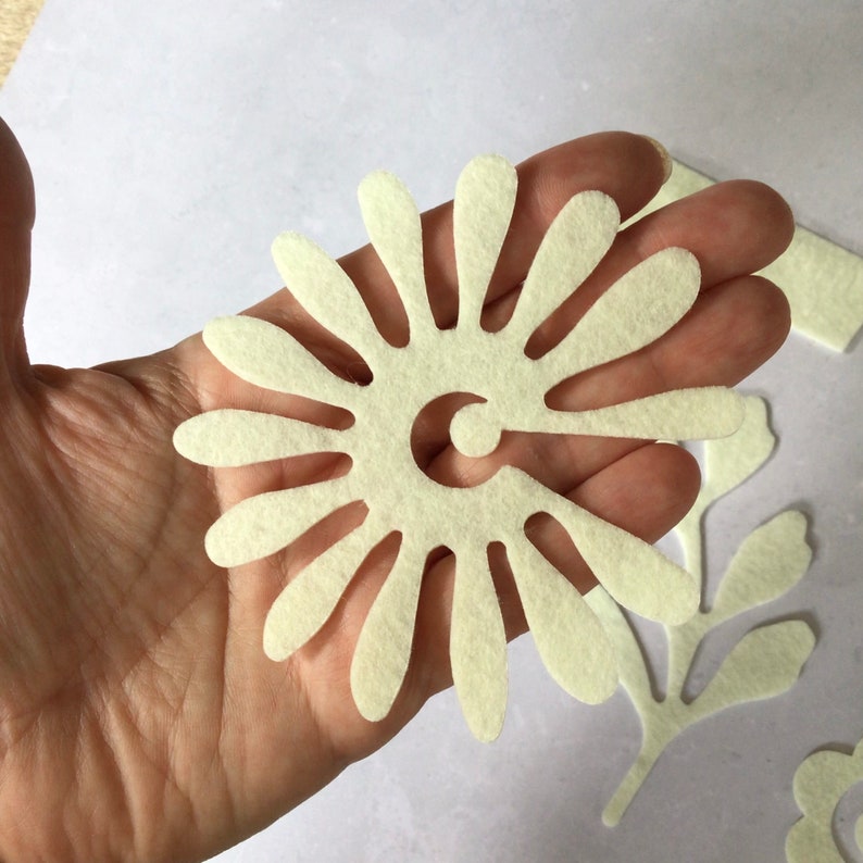 Ivory Felt Flowers & Leaves, Felt Die Cut Flowers, 3D Roll Up Flowers image 4