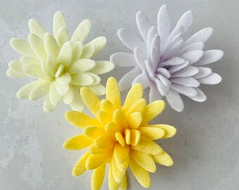 Die Cut Felt Chrysanthemum Flowers, Yellow Craft Mums, Pack of 3