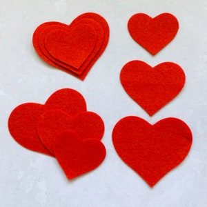Corazones de fieltro de varios tamaños, corazones de fieltro troquelados
