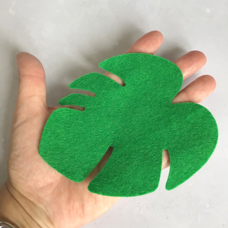 Large Green Felt Tropical Leaves, Felt Die Cut Monstera Leaf image 2