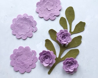 Small Felt Roses, 3D Roll Up Felt Die Cut Rose Flowers with Optional Leaves