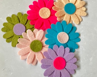 Multicoloured Felt Daisy Flowers, LARGE, Felt Die Cut Daisies