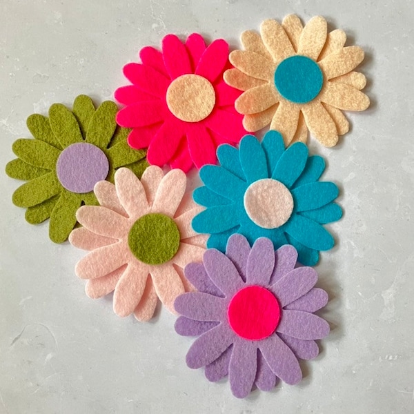 Multicoloured Felt Daisy Flowers, LARGE, Felt Die Cut Daisies