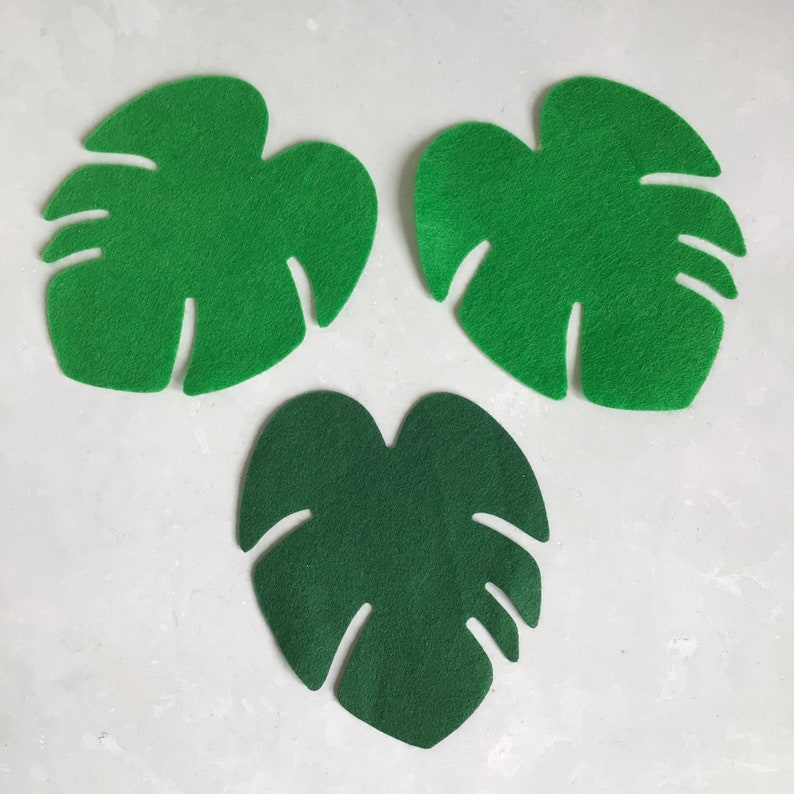 Large Green Felt Tropical Leaves, Felt Die Cut Monstera Leaf image 1