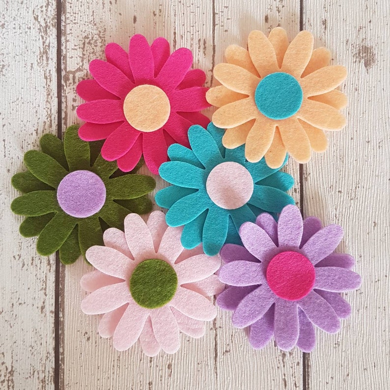 Multicoloured Felt Daisy Flowers LARGE Felt Die Cut Daisies Etsy