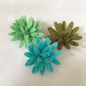 Succulente in feltro verde e blu, fiori di succulente tagliati a fustella in feltro