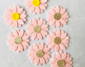 Pink Daisy Flowers, LARGE, Die Cut Felt Daisies, Champagne Glitter Centres