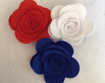 Patriotic Felt Roses, Pack of 12 (Medium), Felt die cut Flowers