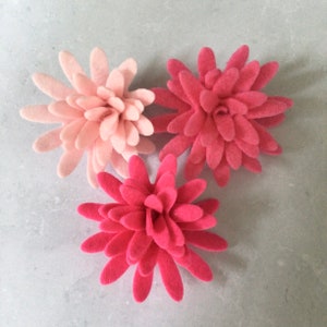 Pink Felt Chrysanthemums, Felt Die Cut Chrysanthemum Flowers