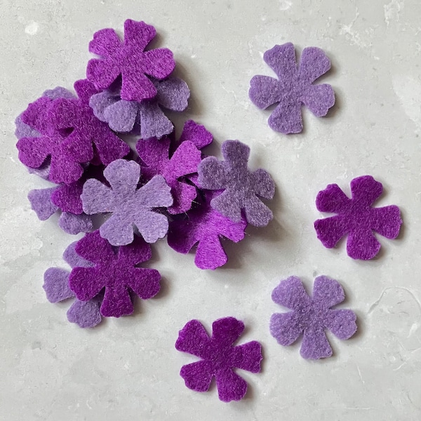 Small Lilac Felt Flowers, Die Cut Felt Flowers, Purple Felt Flowers