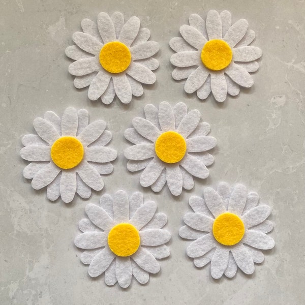 Marguerites en feutre blanc, LARGE, Die Cut Felt Daisy Flowers