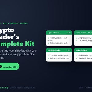 Crypto Trading Spreadsheet Bundle, Signal Checker, Trade Journal, Portfolio Tracker & Risk Calculator, 4 Google Sheets Templates