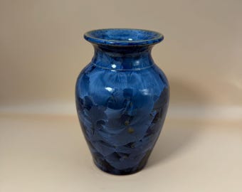Vintage SIGNED Light Blue Crystalline Glazed Art Pottery 5"