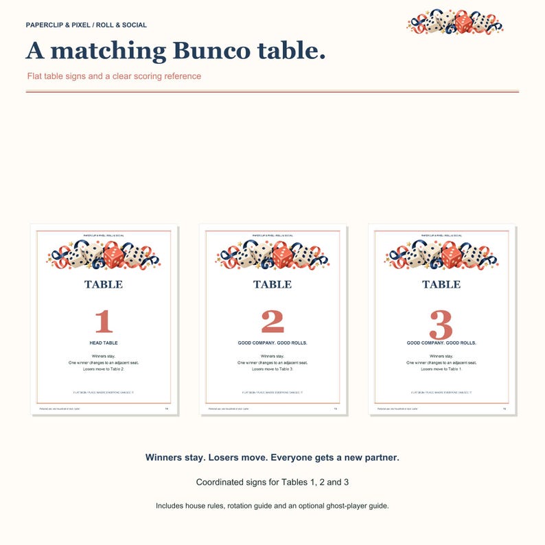 Number One Ribbon Printable Roll & Social Large Print Bunco Host Bundle, Score Sheets, Table Signs ...