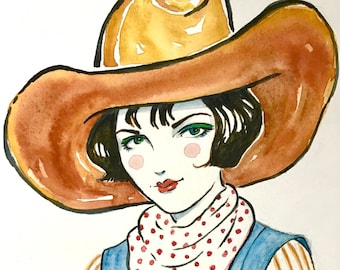 Cowgirl,Western Art, Print Vintage Rodeo