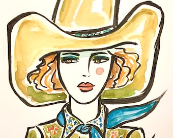 Cowgirl Art Portrait Rodeo Vintage Print