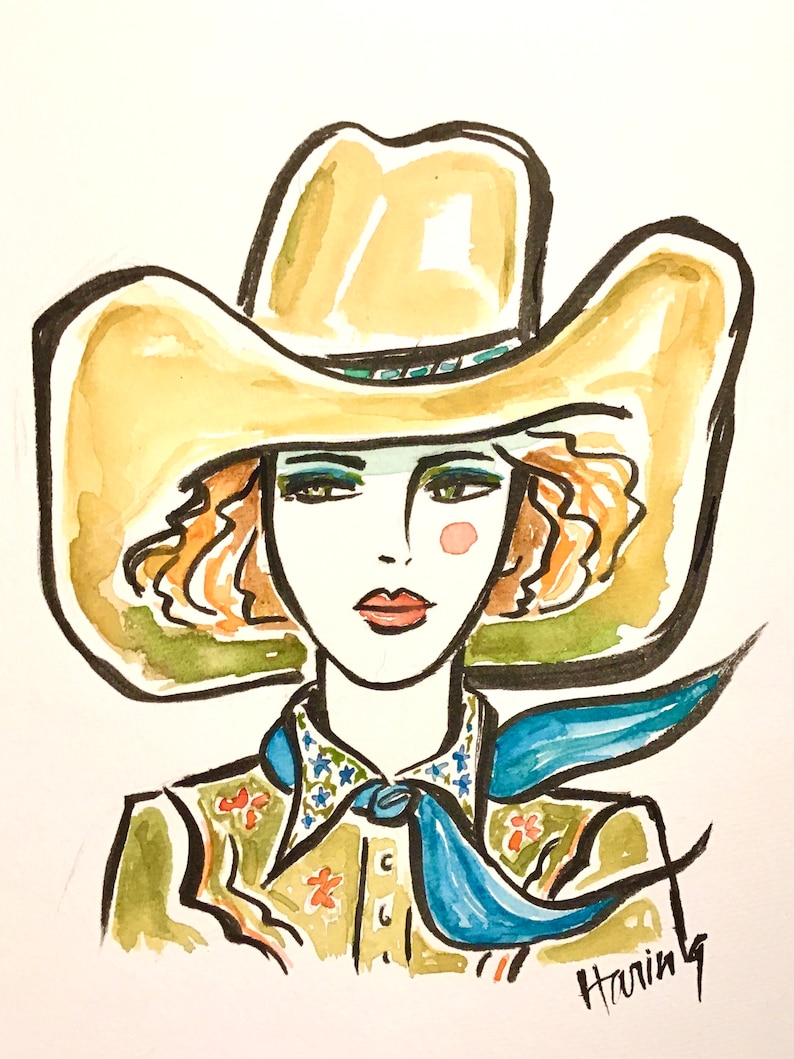 Cowgirl Art Portrait Rodeo Vintage Print - Etsy