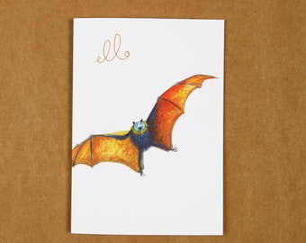 Hello Little Bat/ Birthday/ Occassion Greeting Card/ Mixed Media Illustration