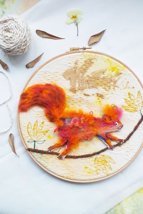 Handmade/Mixed media/Forest Squirrel/ Original Art Piece by Jo Rose