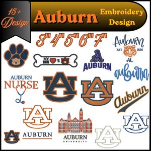 Paquete de 15 diseños de bordado del logotipo de Auburn. Archivos de bordado a máquina de la Universidad de Auburn / 5 tamaños, descarga instantánea para Brother Janome Tajima.