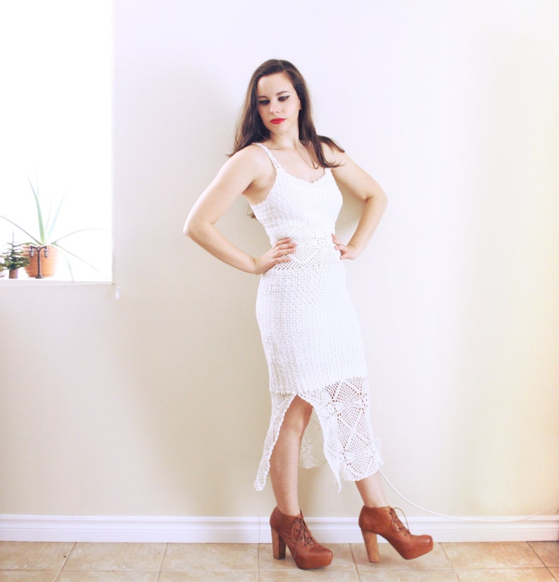 1970s Crochet Maxi Dress Knit Maxi Dress Knit Dress White Dress Crochet Wedding Dress Crochet Bridal Gown Lace Dress White Crochet Dress