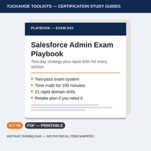 Salesforce Admin Exam Playbook | Test Day Strategy + Domain Drills | Administrator Certification Prep PDF