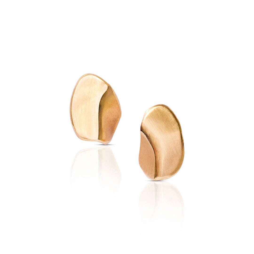 Unique 14K Yellow Gold Stud Earrings Delicate Earrings Etsy