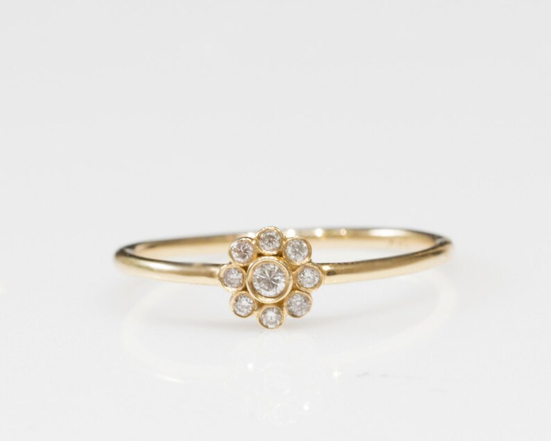 Delicate Engagement Ring Flower Gold Ring Unique Diamond Etsy