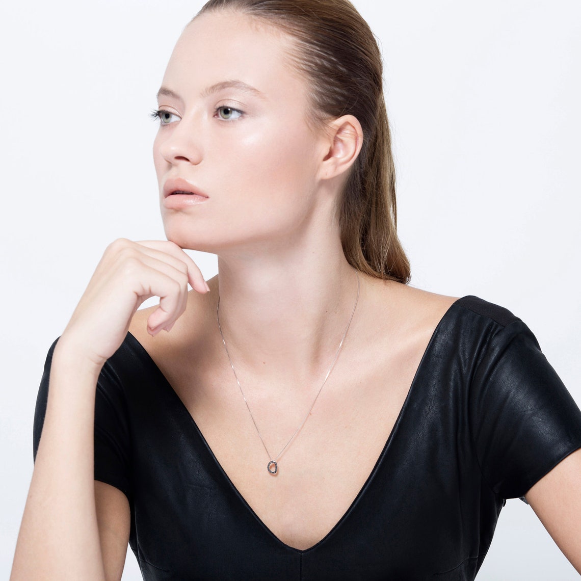 Black Diamond Necklace Organic Circle Necklace Bridal Etsy