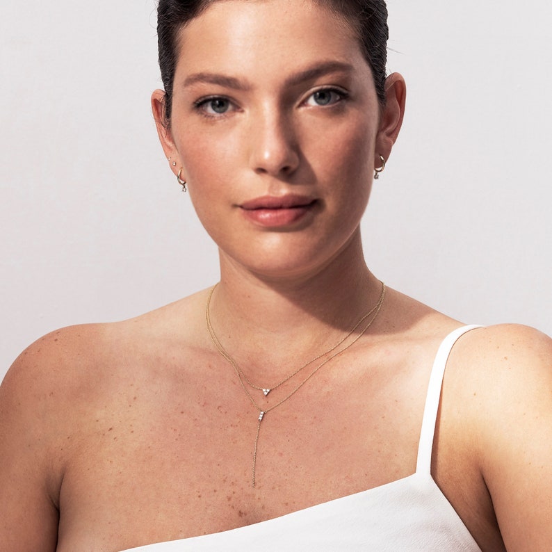 Diamond Y Necklace in Solid Gold Dainty Lariat Drop Chain Etsy