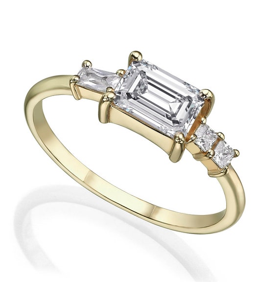 Art Deco Engagement Ring Baguette Engagement Ring 0.90ct Diamond