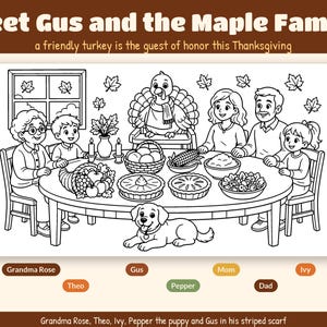 Thanksgiving Coloring Pages for Kids Ages 4-8 | 34 Cute Turkey Printable PDF | Turkey Day with Gus Coloring Book | US Letter + A4 image 2