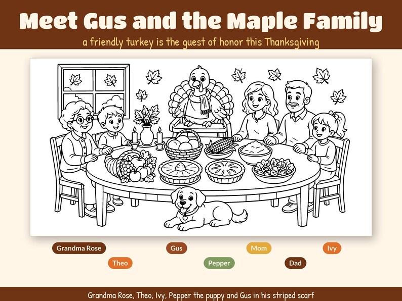 Thanksgiving Coloring Pages for Kids Ages 4-8 | 34 Cute Turkey Printable PDF | Turkey Day with Gus Coloring Book | US Letter + A4 image 2