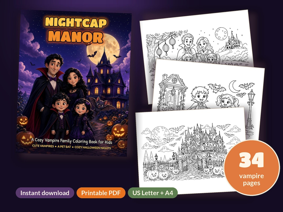Vampire Color Printable Cute Vampire Coloring Pages for Kids | 34 Cozy Halloween Printable PDF ...