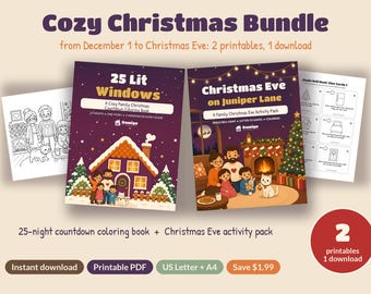 Christmas Printable Bundle | Advent Countdown Coloring Book + Christmas Eve Box Filler Activity Pack | Scavenger Hunt, Letter to Santa, PDF