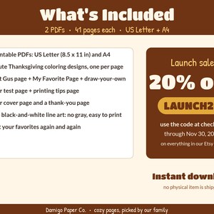 Thanksgiving Coloring Pages for Kids Ages 4-8 | 34 Cute Turkey Printable PDF | Turkey Day with Gus Coloring Book | US Letter + A4 image 5