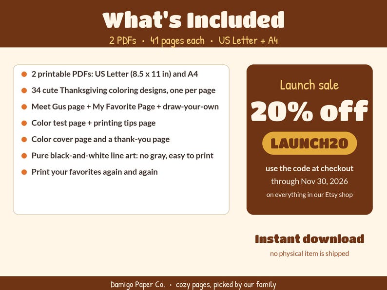 Thanksgiving Coloring Pages for Kids Ages 4-8 | 34 Cute Turkey Printable PDF | Turkey Day with Gus Coloring Book | US Letter + A4 image 5