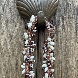 Seaside Brown, Ivory and Copper Beaded Spiral Bracelet with Antique Copper Bali Toggle Clasp: &quot;Jennifer&quot;