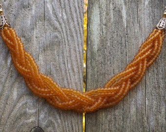 Seaside Braided Orange Topaz Luster Bead Necklace "Elyse: Orange"