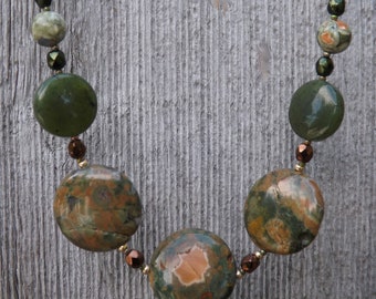 Seaside Autumn Rainforest Rhyolite and Jade Necklace:"Jan"