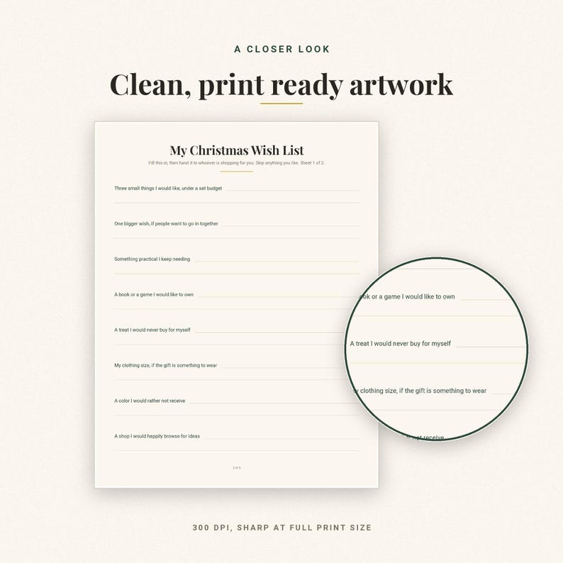 Adult Christmas Wish List Printable, Sizes, Preferences and Links, PDF ...