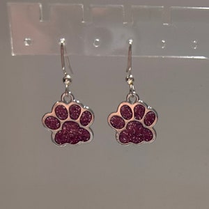 Paws Earring Set Large Pink Sparkly/Silver on Stainless Steel Wires *