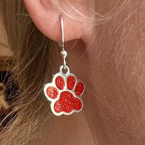 Paws Earring Set Large Sparkly Red and Silver in Nickel-Free Stainless Steel Posts *