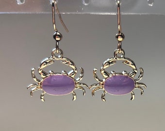Crab Earring Set in Soft Purple and Gold on Nickel-Free Gold Iron Ear Wires *