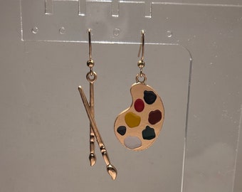 Artist Palette and Brush Earring Set on Nickel-Free Gold Iron Wires *